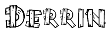 The clipart image shows the name Derrin stylized to look like it is constructed out of separate wooden planks or boards, with each letter having wood grain and plank-like details.
