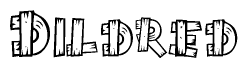 The clipart image shows the name Dildred stylized to look like it is constructed out of separate wooden planks or boards, with each letter having wood grain and plank-like details.