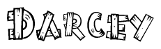 The clipart image shows the name Darcey stylized to look as if it has been constructed out of wooden planks or logs. Each letter is designed to resemble pieces of wood.