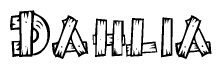 The image contains the name Dahlia written in a decorative, stylized font with a hand-drawn appearance. The lines are made up of what appears to be planks of wood, which are nailed together