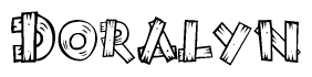 The clipart image shows the name Doralyn stylized to look as if it has been constructed out of wooden planks or logs. Each letter is designed to resemble pieces of wood.