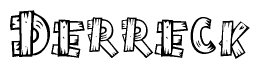 The clipart image shows the name Derreck stylized to look like it is constructed out of separate wooden planks or boards, with each letter having wood grain and plank-like details.