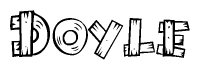The image contains the name Doyle written in a decorative, stylized font with a hand-drawn appearance. The lines are made up of what appears to be planks of wood, which are nailed together