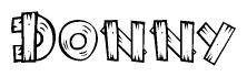 The image contains the name Donny written in a decorative, stylized font with a hand-drawn appearance. The lines are made up of what appears to be planks of wood, which are nailed together