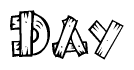 The image contains the name Day written in a decorative, stylized font with a hand-drawn appearance. The lines are made up of what appears to be planks of wood, which are nailed together