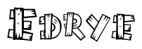 The image contains the name Edrye written in a decorative, stylized font with a hand-drawn appearance. The lines are made up of what appears to be planks of wood, which are nailed together
