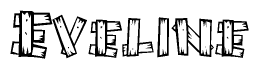The image contains the name Eveline written in a decorative, stylized font with a hand-drawn appearance. The lines are made up of what appears to be planks of wood, which are nailed together