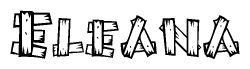 The image contains the name Eleana written in a decorative, stylized font with a hand-drawn appearance. The lines are made up of what appears to be planks of wood, which are nailed together