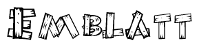 The image contains the name Emblatt written in a decorative, stylized font with a hand-drawn appearance. The lines are made up of what appears to be planks of wood, which are nailed together