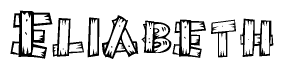 The clipart image shows the name Eliabeth stylized to look as if it has been constructed out of wooden planks or logs. Each letter is designed to resemble pieces of wood.