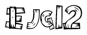 The clipart image shows the name Ejg12 stylized to look like it is constructed out of separate wooden planks or boards, with each letter having wood grain and plank-like details.