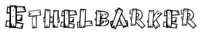 The clipart image shows the name Ethelbarker stylized to look as if it has been constructed out of wooden planks or logs. Each letter is designed to resemble pieces of wood.
