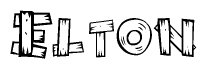 The image contains the name Elton written in a decorative, stylized font with a hand-drawn appearance. The lines are made up of what appears to be planks of wood, which are nailed together