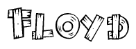 The image contains the name Floyd written in a decorative, stylized font with a hand-drawn appearance. The lines are made up of what appears to be planks of wood, which are nailed together