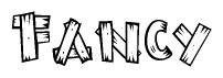 The image contains the name Fancy written in a decorative, stylized font with a hand-drawn appearance. The lines are made up of what appears to be planks of wood, which are nailed together