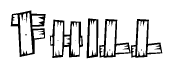 The clipart image shows the name Fhill stylized to look like it is constructed out of separate wooden planks or boards, with each letter having wood grain and plank-like details.
