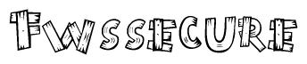 The image contains the name Fwssecure written in a decorative, stylized font with a hand-drawn appearance. The lines are made up of what appears to be planks of wood, which are nailed together