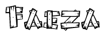 The image contains the name Faeza written in a decorative, stylized font with a hand-drawn appearance. The lines are made up of what appears to be planks of wood, which are nailed together