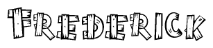 The image contains the name Frederick written in a decorative, stylized font with a hand-drawn appearance. The lines are made up of what appears to be planks of wood, which are nailed together