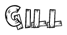 The image contains the name Gill written in a decorative, stylized font with a hand-drawn appearance. The lines are made up of what appears to be planks of wood, which are nailed together