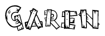 The image contains the name Garen written in a decorative, stylized font with a hand-drawn appearance. The lines are made up of what appears to be planks of wood, which are nailed together