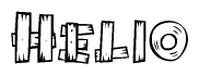 The image contains the name Helio written in a decorative, stylized font with a hand-drawn appearance. The lines are made up of what appears to be planks of wood, which are nailed together