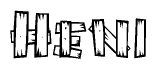 The clipart image shows the name Heni stylized to look as if it has been constructed out of wooden planks or logs. Each letter is designed to resemble pieces of wood.
