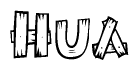 The clipart image shows the name Hua stylized to look like it is constructed out of separate wooden planks or boards, with each letter having wood grain and plank-like details.