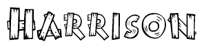 The image contains the name Harrison written in a decorative, stylized font with a hand-drawn appearance. The lines are made up of what appears to be planks of wood, which are nailed together