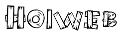 The image contains the name Hoiweb written in a decorative, stylized font with a hand-drawn appearance. The lines are made up of what appears to be planks of wood, which are nailed together