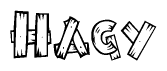 The image contains the name Hagy written in a decorative, stylized font with a hand-drawn appearance. The lines are made up of what appears to be planks of wood, which are nailed together