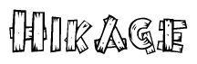 The clipart image shows the name Hikage stylized to look like it is constructed out of separate wooden planks or boards, with each letter having wood grain and plank-like details.