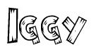 The image contains the name Iggy written in a decorative, stylized font with a hand-drawn appearance. The lines are made up of what appears to be planks of wood, which are nailed together