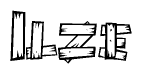 The image contains the name Ilze written in a decorative, stylized font with a hand-drawn appearance. The lines are made up of what appears to be planks of wood, which are nailed together