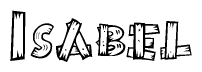 The clipart image shows the name Isabel stylized to look as if it has been constructed out of wooden planks or logs. Each letter is designed to resemble pieces of wood.