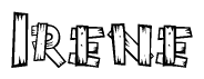 The clipart image shows the name Irene stylized to look as if it has been constructed out of wooden planks or logs. Each letter is designed to resemble pieces of wood.