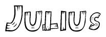 The clipart image shows the name Julius stylized to look like it is constructed out of separate wooden planks or boards, with each letter having wood grain and plank-like details.