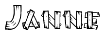 The clipart image shows the name Janne stylized to look like it is constructed out of separate wooden planks or boards, with each letter having wood grain and plank-like details.