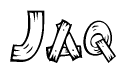 The image contains the name Jaq written in a decorative, stylized font with a hand-drawn appearance. The lines are made up of what appears to be planks of wood, which are nailed together