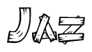 The clipart image shows the name Jaz stylized to look like it is constructed out of separate wooden planks or boards, with each letter having wood grain and plank-like details.