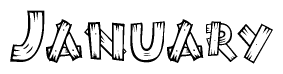 The clipart image shows the name January stylized to look like it is constructed out of separate wooden planks or boards, with each letter having wood grain and plank-like details.