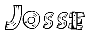 The image contains the name Josse written in a decorative, stylized font with a hand-drawn appearance. The lines are made up of what appears to be planks of wood, which are nailed together