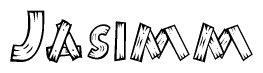 The image contains the name Jasimm written in a decorative, stylized font with a hand-drawn appearance. The lines are made up of what appears to be planks of wood, which are nailed together