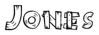 The clipart image shows the name Jones stylized to look as if it has been constructed out of wooden planks or logs. Each letter is designed to resemble pieces of wood.