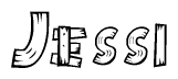 The image contains the name Jessi written in a decorative, stylized font with a hand-drawn appearance. The lines are made up of what appears to be planks of wood, which are nailed together