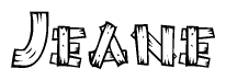 The clipart image shows the name Jeane stylized to look like it is constructed out of separate wooden planks or boards, with each letter having wood grain and plank-like details.
