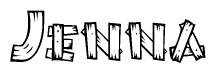 The image contains the name Jenna written in a decorative, stylized font with a hand-drawn appearance. The lines are made up of what appears to be planks of wood, which are nailed together