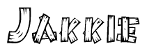 The image contains the name Jakkie written in a decorative, stylized font with a hand-drawn appearance. The lines are made up of what appears to be planks of wood, which are nailed together