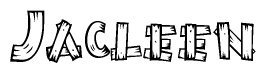 The clipart image shows the name Jacleen stylized to look like it is constructed out of separate wooden planks or boards, with each letter having wood grain and plank-like details.