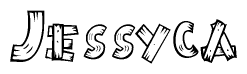 The image contains the name Jessyca written in a decorative, stylized font with a hand-drawn appearance. The lines are made up of what appears to be planks of wood, which are nailed together